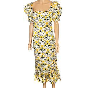 Agua by Agua Bendita Mango Mimosa Midi Dress S Silk White Yellow Floral Rare